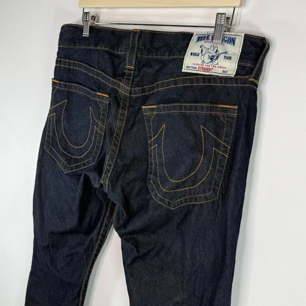 True Religion Dark Wash Ricky Relaxed Straight Jeans w/o Flap / No Flap // Men’s